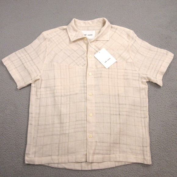 and austin Mens Linen Button Up‎ Shirt size L Short Sleeve Resort Vacation - Picture 1 of 8